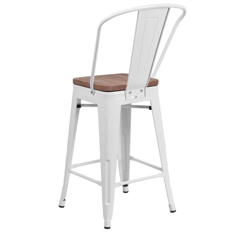 4 Pack 24" High Metal Counter Height Stool with Back and Wood Seat - 17.75"W x 20"D x 39.25"H