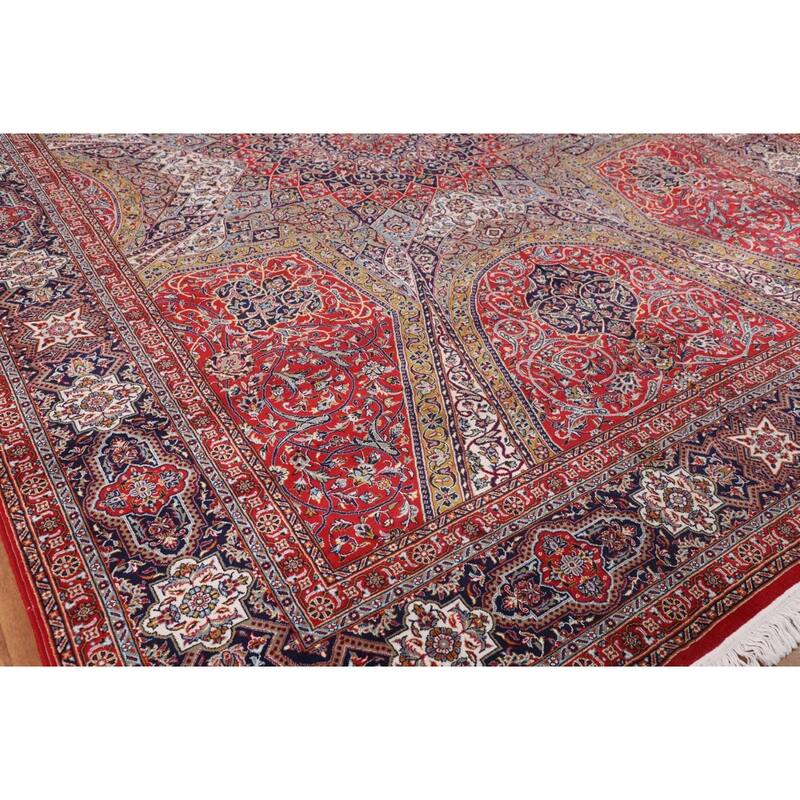 Red Floral Kashan Turkish Rug Machine-Made Bedroom Carpet - 9'7" x 12'9"
