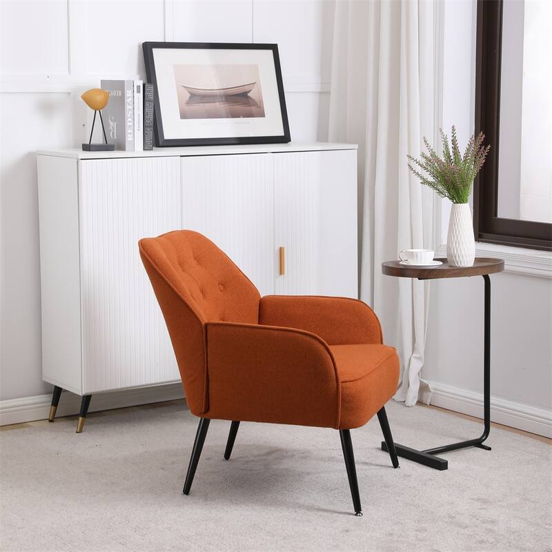 Modern Mid Century Chair Linen Sherpa Armchair