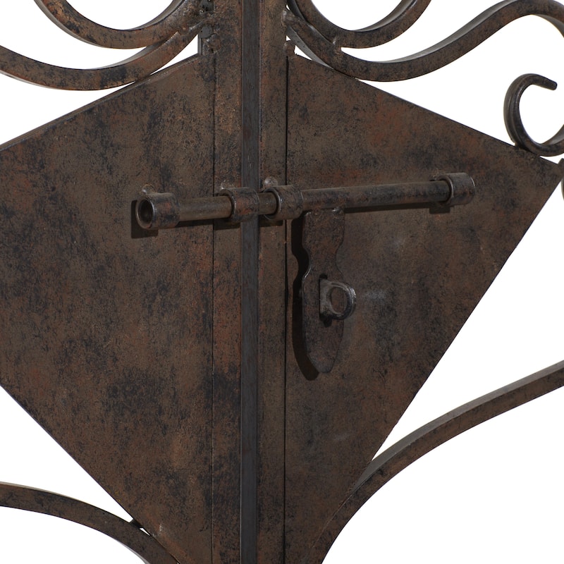Metal Indoor Outdoor Scrollwork Arched Gate Garden Arbor with Pillars and Latch Lock Closure - Black - Roche River Decor