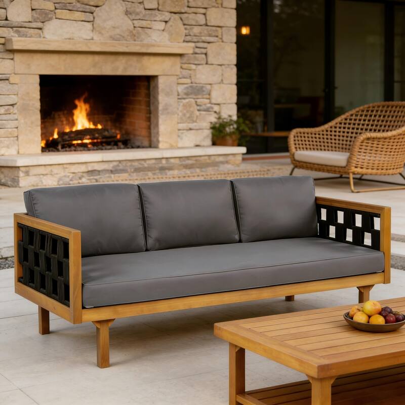 Christopher Knight Home - Claremont Outdoor Acacia Wood Three-Seater Daybed and Round Coffee Table Set