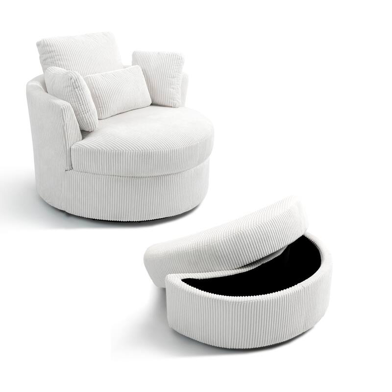 41" W Oversized Accent Barrel Swivel Chair with Moon Storage Ottoman