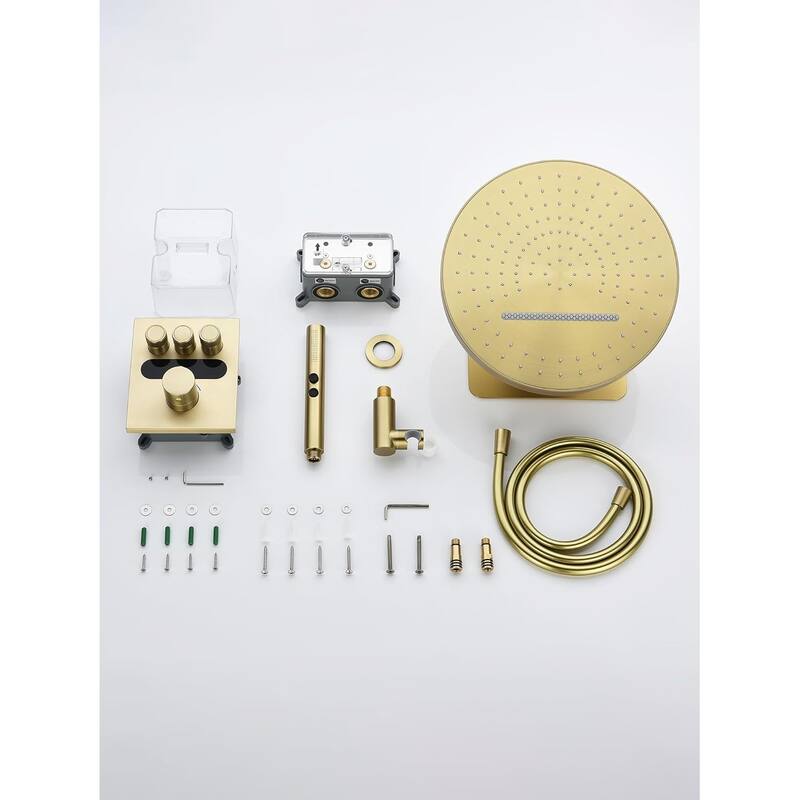 Lefton Shower System in Fahrenheit Display, 13” Overhead Shower Head with All-in-one Handheld Spray Showerhead, SSWM2501