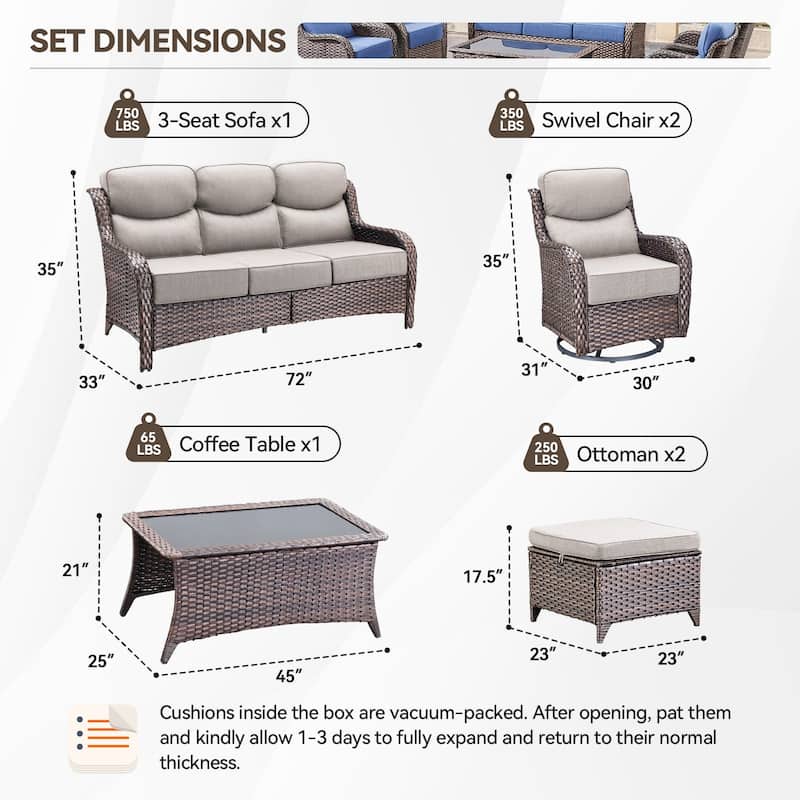Pocassy Outdoor Patio Furniture Sofa Swivel Chairs Sets