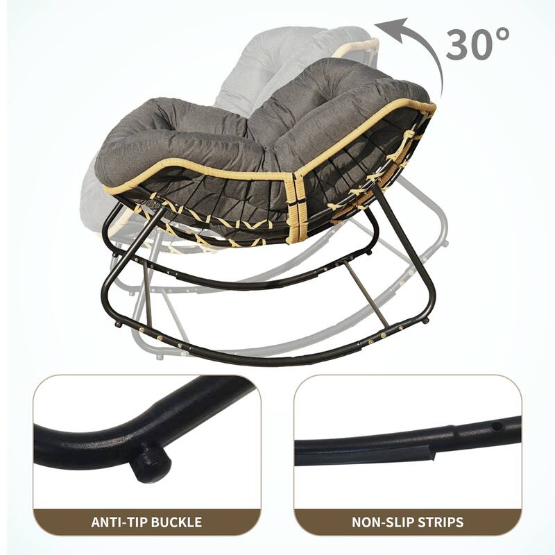 Ultra-Plush Rattan Rocking Chair with Anti-Tip Design for Indoor and Outdoor