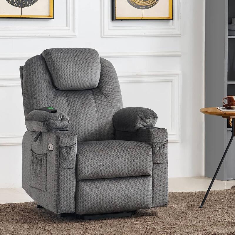 MCombo Small Power Lift Recliner Chair Sofa with Massage and Heat, 3 Positions and USB Ports Extended Footrest, Fabric 7141