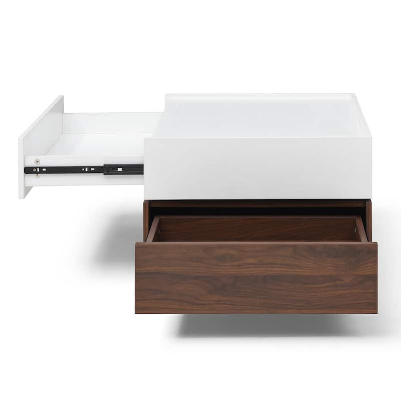 Modern Rotating Coffee Table with Two Hidden Storage Compartments and Two Drawers