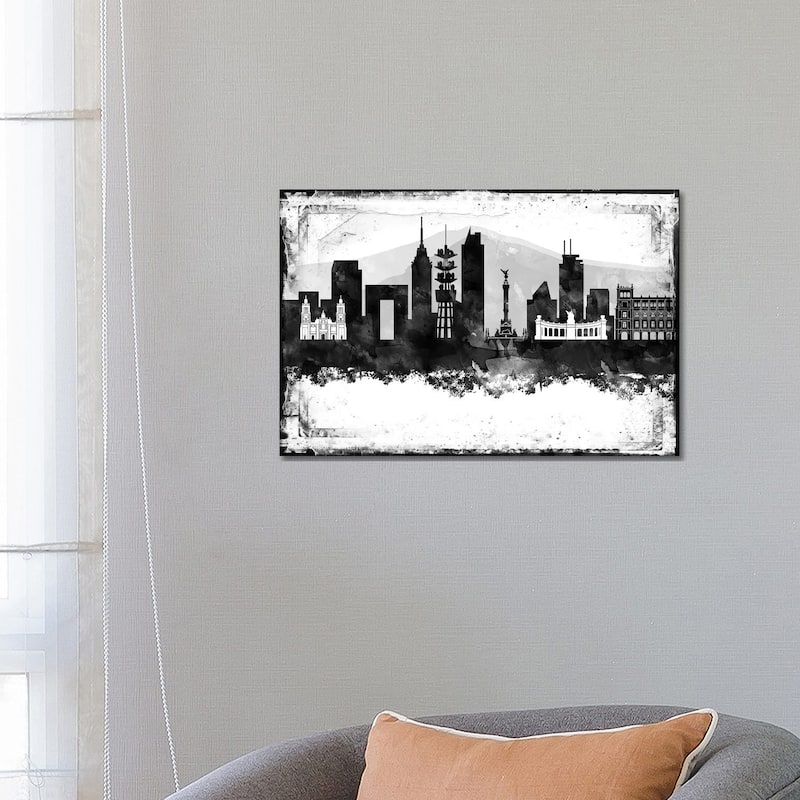 iCanvas "Mexico City Black And White Framed Skylines" by WallDecorAddict Canvas Print - 18x26x1.5