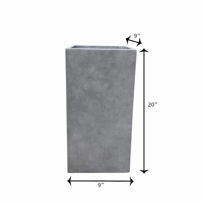 Kante Square Lightweight Concrete and Weather Resistant Fiberglass Indoor Outdoor Tall Planter with Drainage Hole