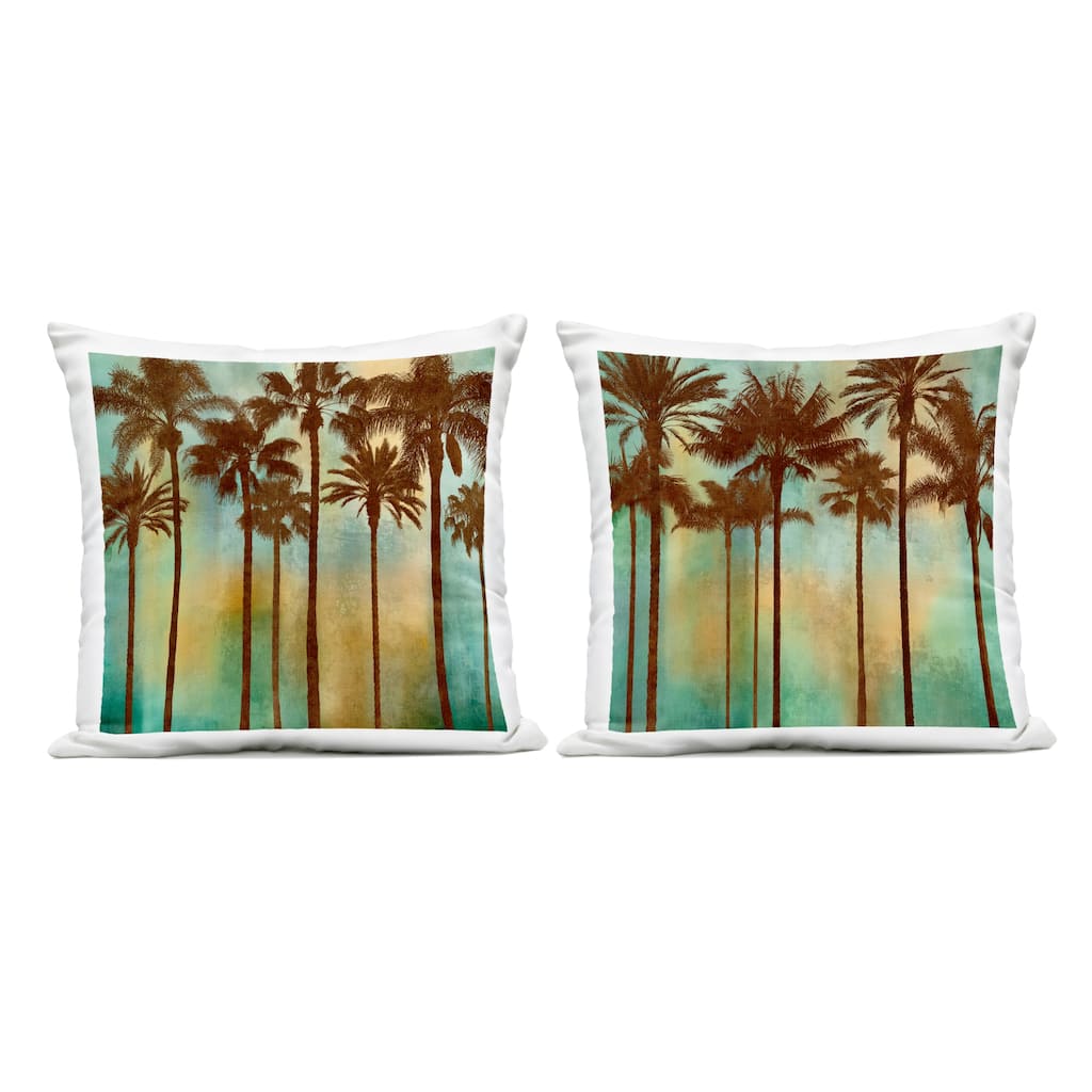 Stupell Palms on Blue & Orange Printed Outdoor Throw Pillow Design by John Seba (Set of 2)