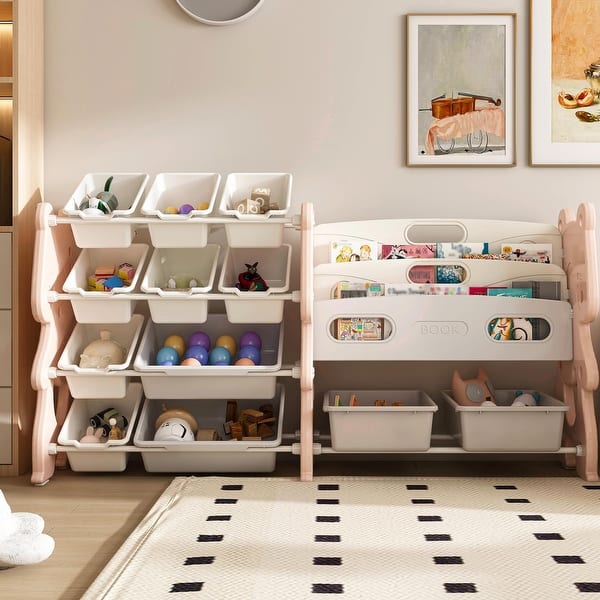 slide 2 of 15, Children's Toy Storage Cabinet - Multi-Functional, Space-Saving, Safe Design Pink