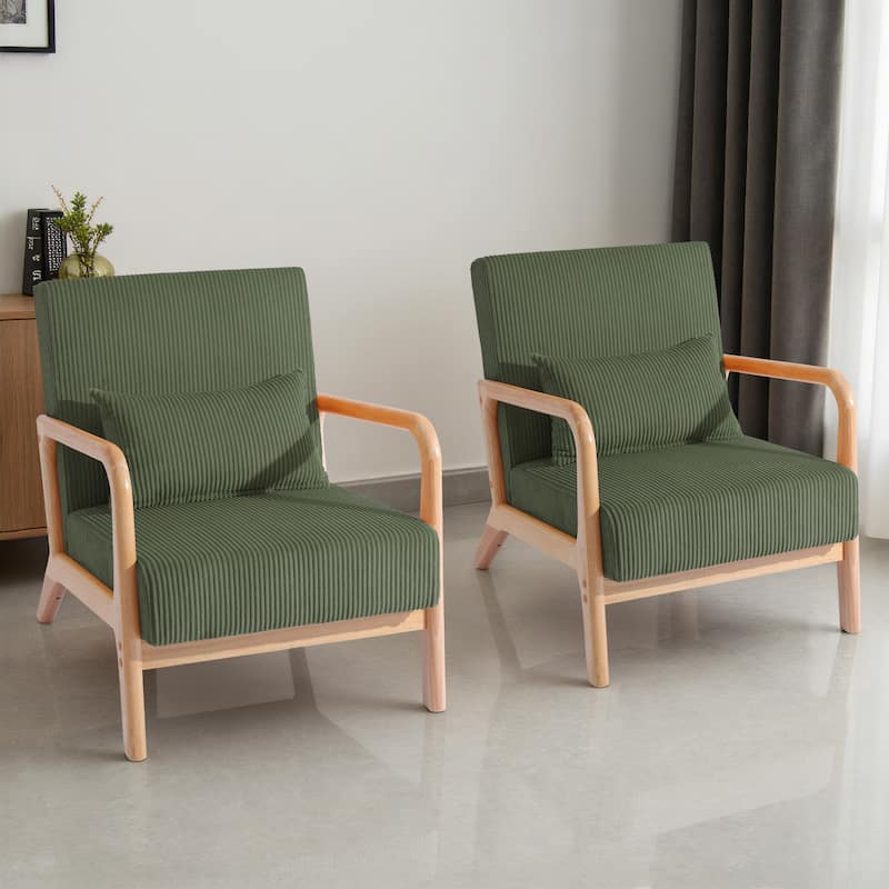 Modern Upholstered Accent Chair with Wood Legs Set of 2