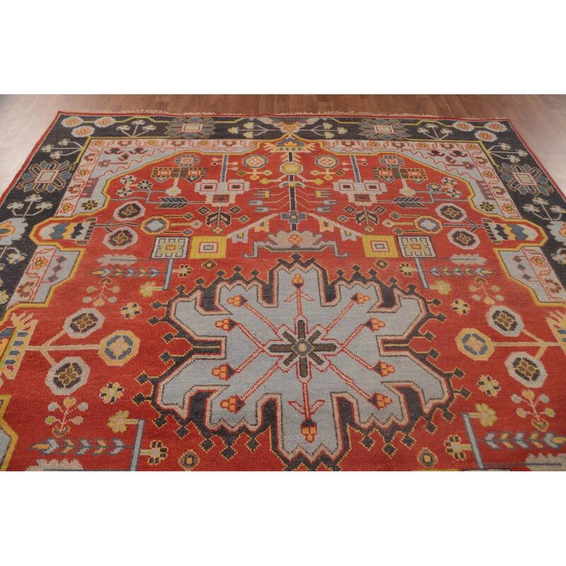 Orange Geometric Heriz Serapi Area Rug Handmade Wool Carpet - 7'11"x 9'8"