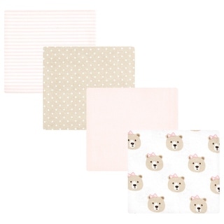 Hudson Baby Infant Girl Cotton Poly Flannel Receiving Blankets, Pink Taupe Bear, One Size - Pink Taupe Bear - One Size