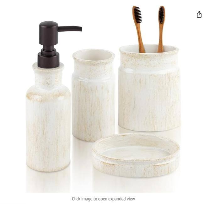 Creative Scents Rustic Luxe Farmhouse Bathroom Accessories Set of 4 - Beige