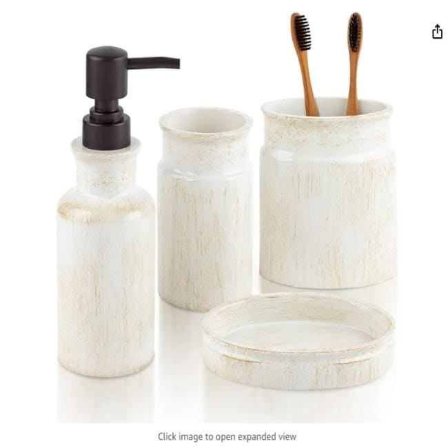 Creative Scents Rustic Luxe Farmhouse Bathroom Accessories Set of 4 - Beige