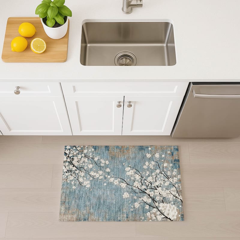 Machine Washable Indoor/ Outdoor Modern Floral Chantille Rug