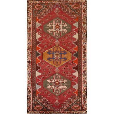 Geometric Shiraz Persian Vintage Runner Rug Handmade Wool Carpet - 2'4"x 5'0"