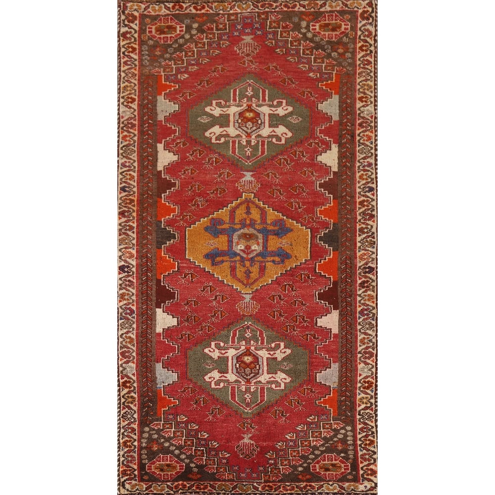 Geometric Shiraz Persian Vintage Runner Rug Handmade Wool Carpet - 2'4"x 5'0"