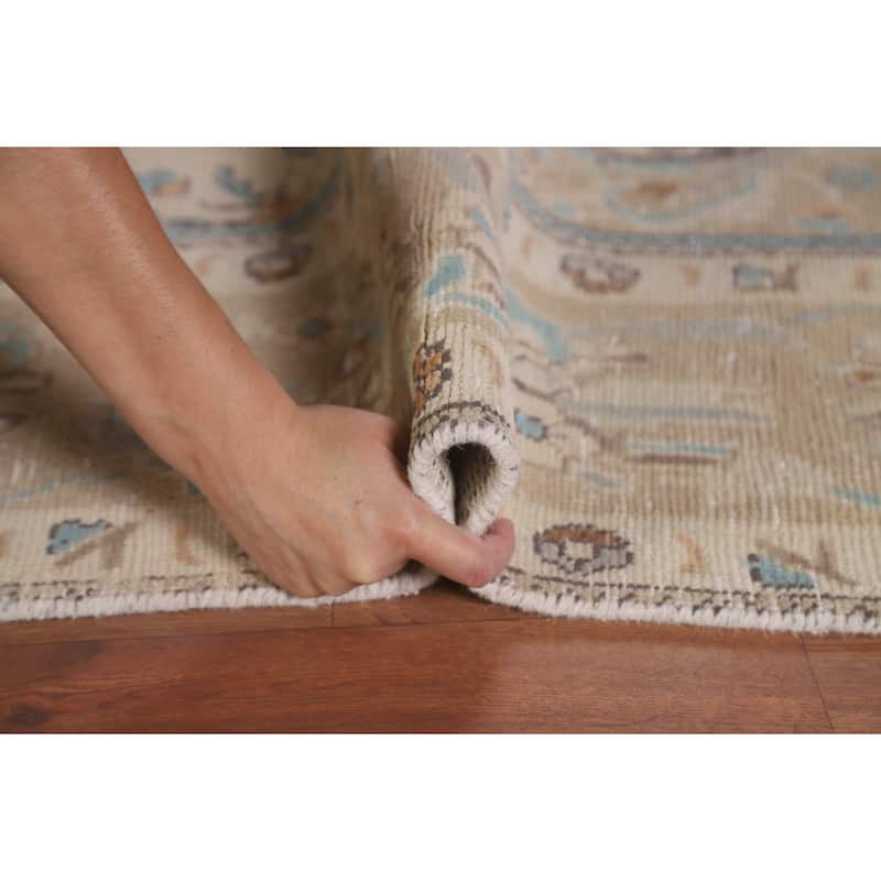 Vintage Geometric Distressed Tabriz Persian Rug Handmade Wool Carpet - 6'3" x 9'9"