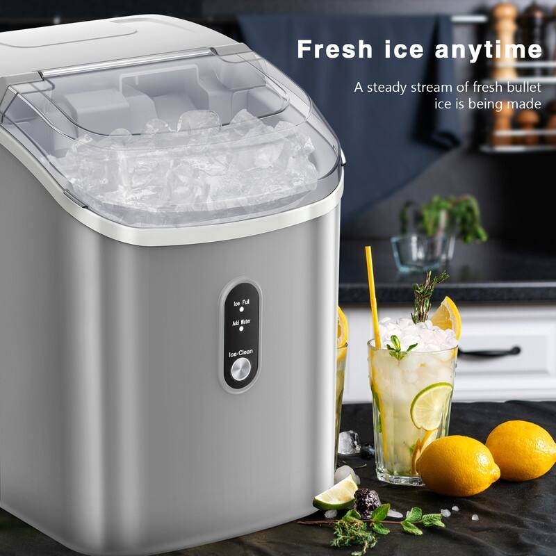 Portable Ice Makers Countertop with Soft Chewable Pellet Ice, with Handle, Self-Cleaning, for Home/Office, 34Lbs/24Hrs-N