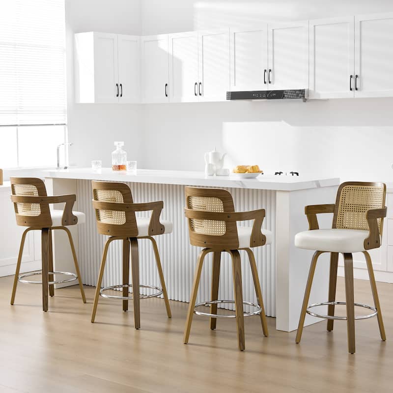 Upholstered Swivel Barstool with Arms and Bentwood Legs - 40.8"H x 18.9"W x 19.5"D/19.3"D