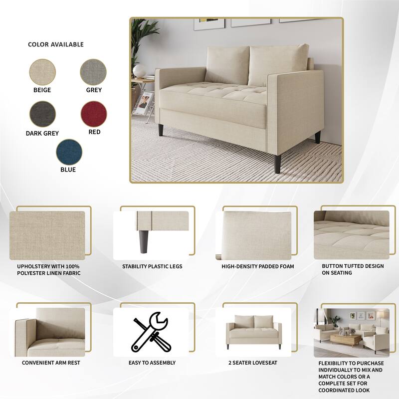 CraftPorch Contemporary Minimalist Linen Upholstered 3-Piece Living Room Set