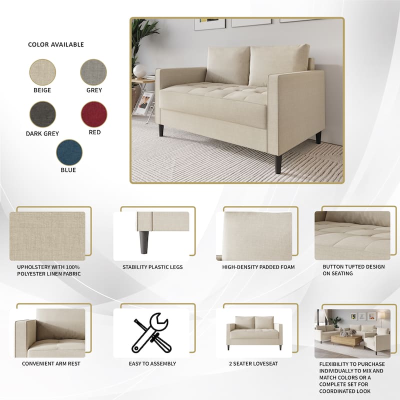 CraftPorch Contemporary Minimalist Linen Upholstered Loveseat