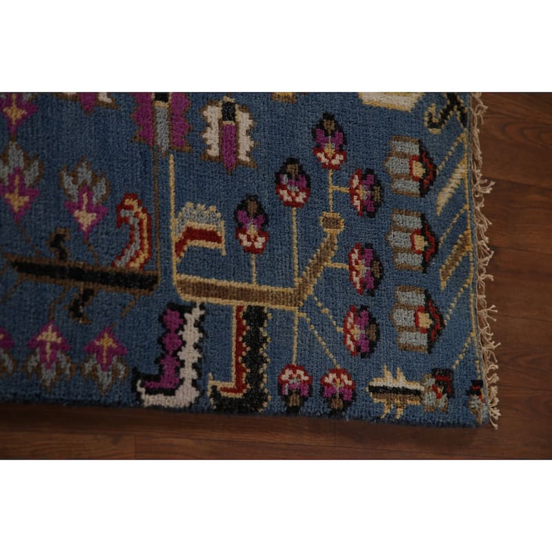All-Over Blue Ziegler Oriental Area Rug Handmade Wool Carpet - 7'10" x 10'1"
