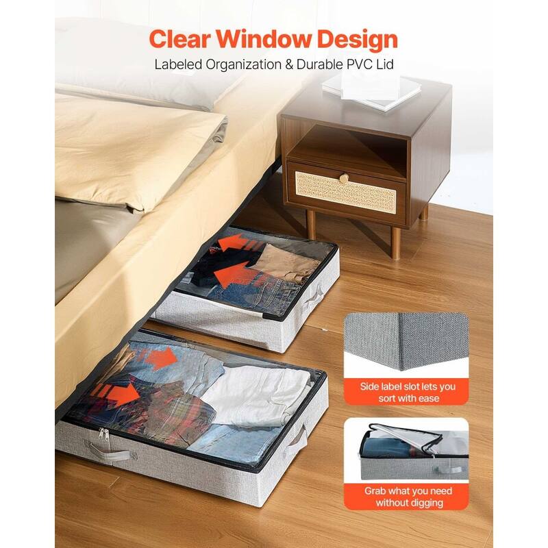 2-Pack Under Bed Storage Bins Foldable Linen Organizer with Double Zipper for Clothing or Shoes - 33.5” x 16.9” x 4.7”