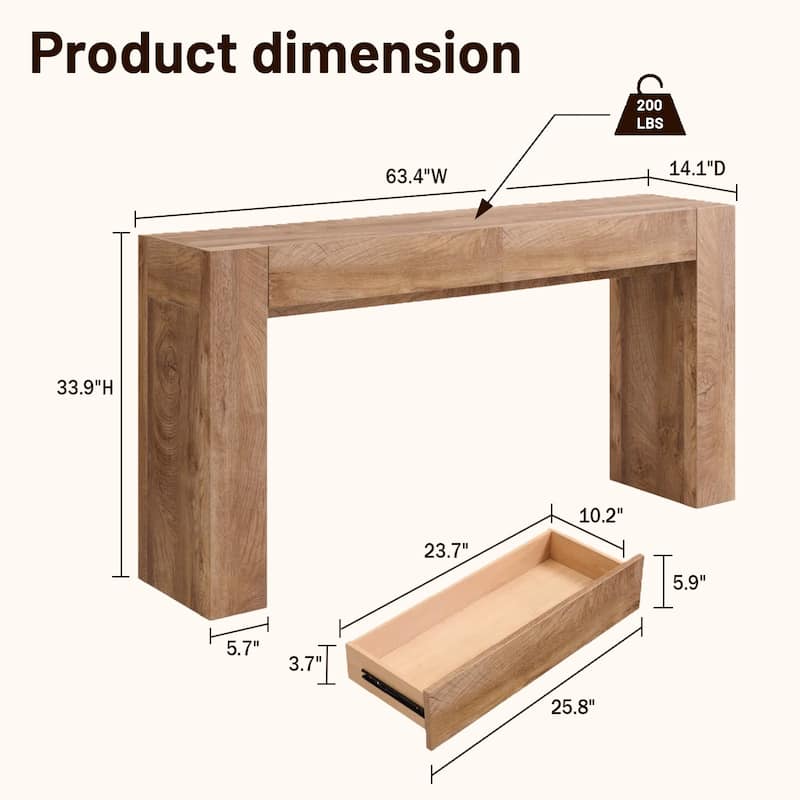 Modern Entryway Console Table, Thick Wood Sofa Table with Drawers