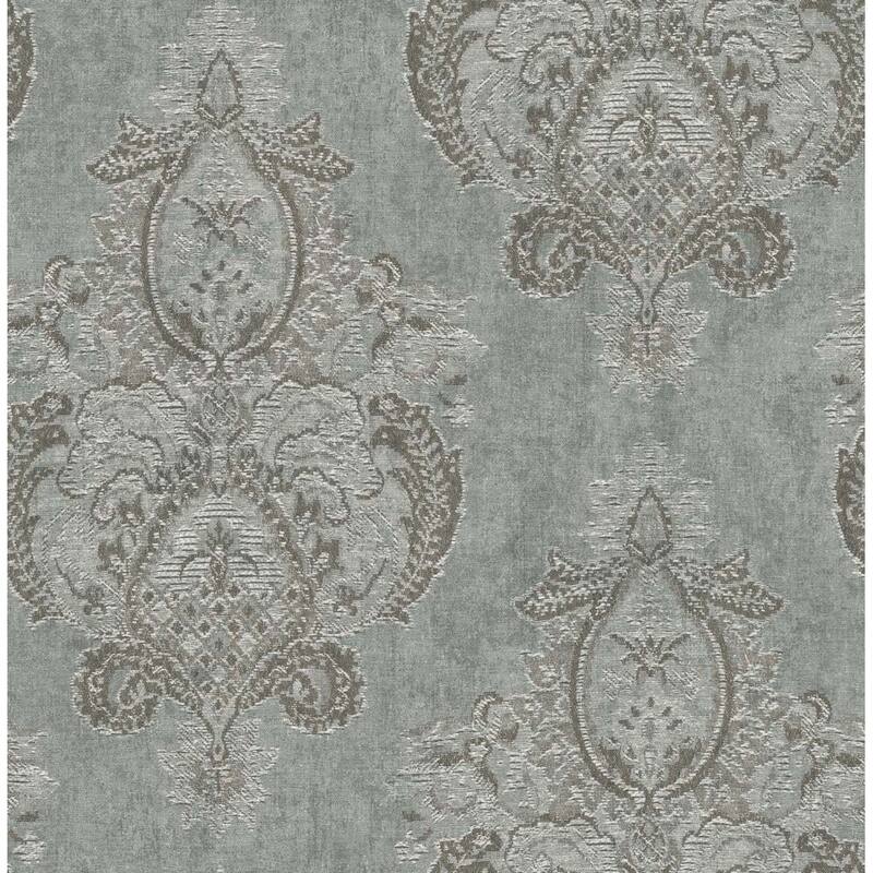 Seabrook Designs Orchard Damask Unpasted Wallpaper - 20.5 in. W x 33 ft. L bolt 56 sq. ft. - Metallic Pewter
