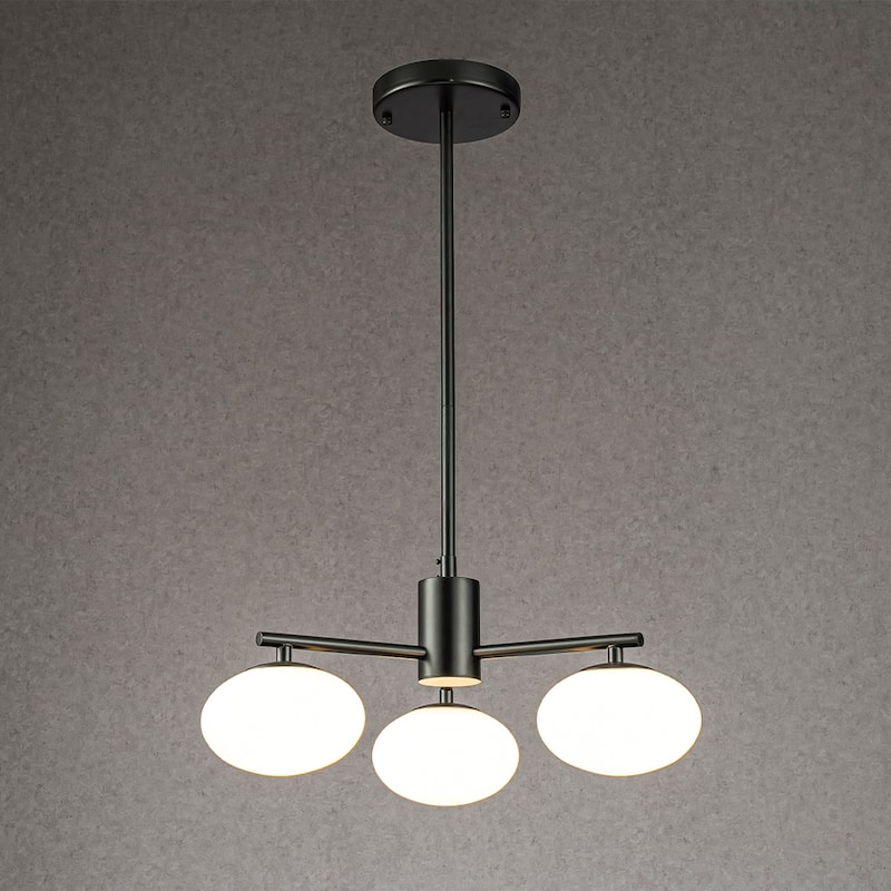 CraftHome Antique Brass/Matte Black Mid Century Modern Chandelier Classic Opal Glass Globe Pendant Light For Dining Room - Matte Black - W20''