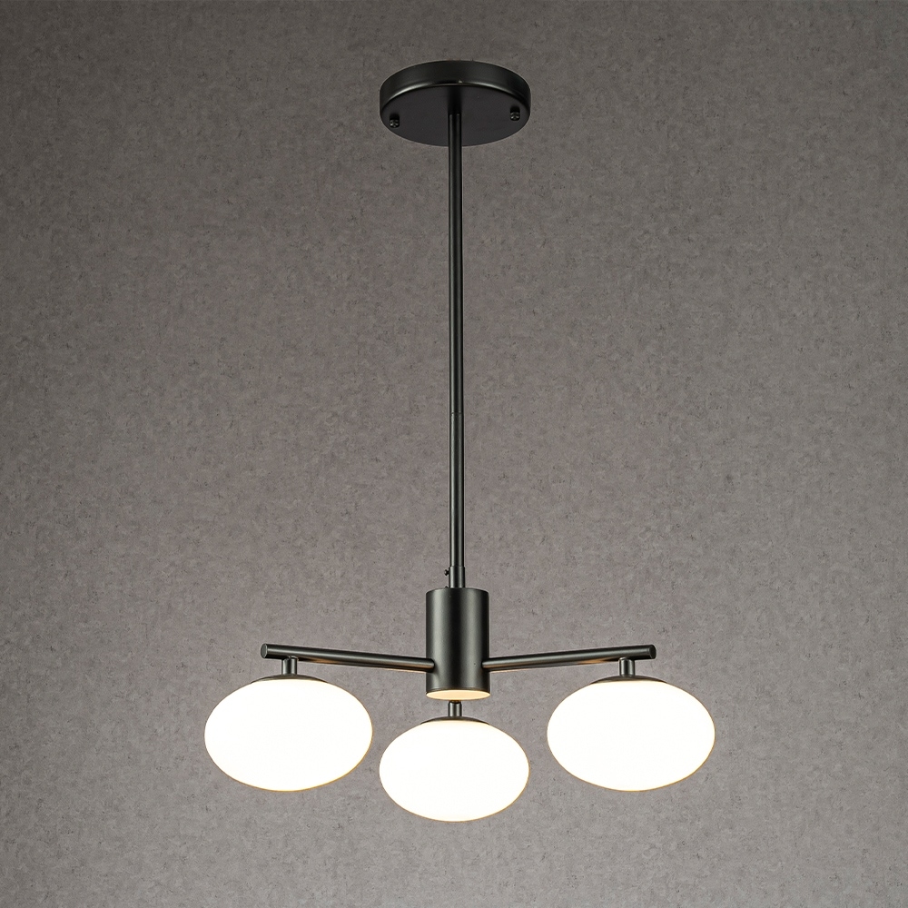 CraftHome Antique Brass/Matte Black Mid Century Modern Chandelier Classic Opal Glass Globe Pendant Light For Dining Room