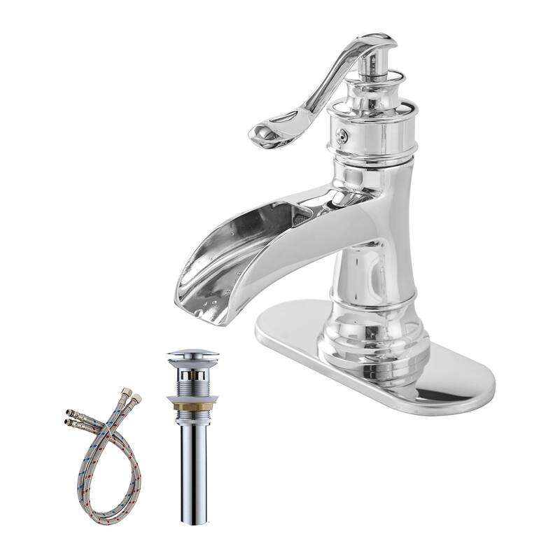 Modern Single Hole Chrome Bathroom Faucet with Drain Assembly