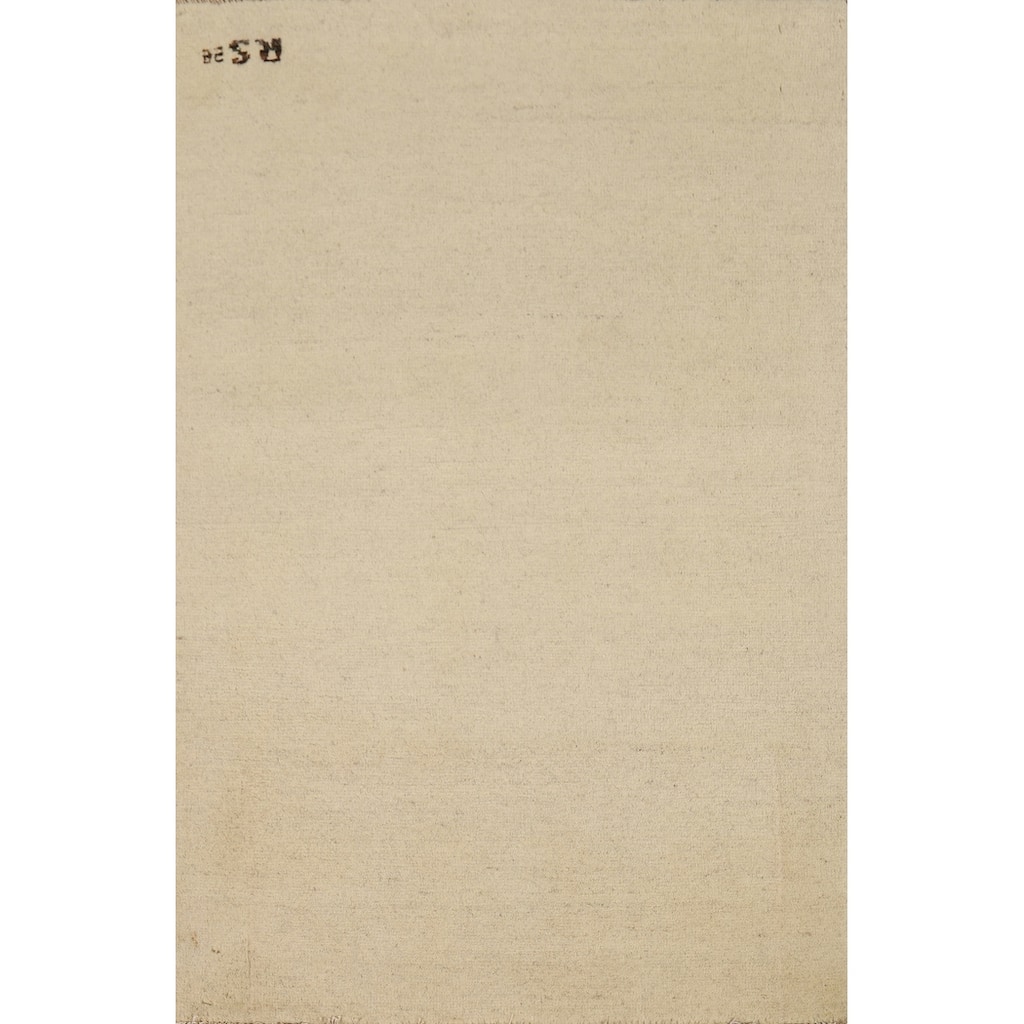 Gabbeh Modern Foyer Rug Handmade Beige Solid Wool Carpet - 2'7"x 4'0"