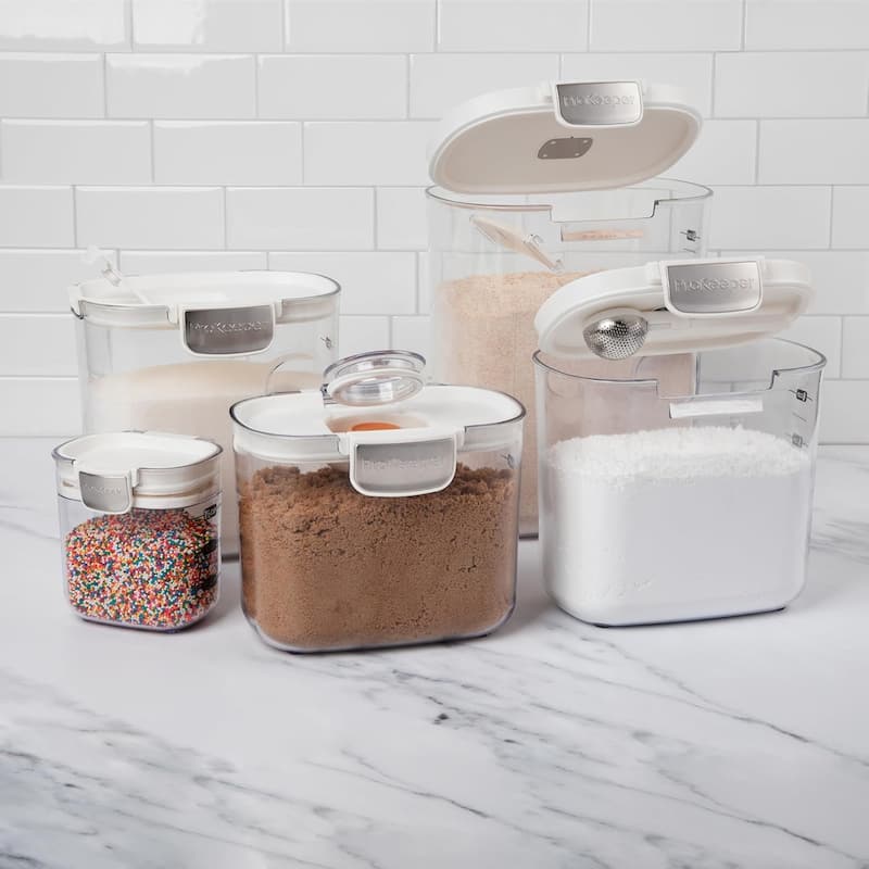 ProKeeper+ 9 Piece Clear Plastic Airtight Food Flour and Sugar Baker's Kitchen Storage Organization Container - Clear & Grey