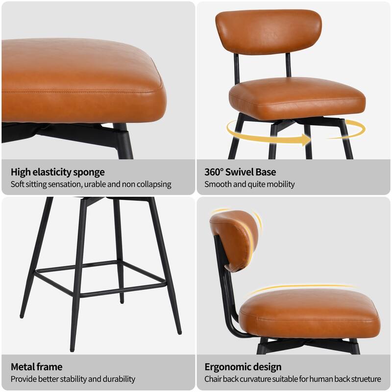 Modern Nearly 26" H Swivel Faux Leather Counter Height Bar Stools