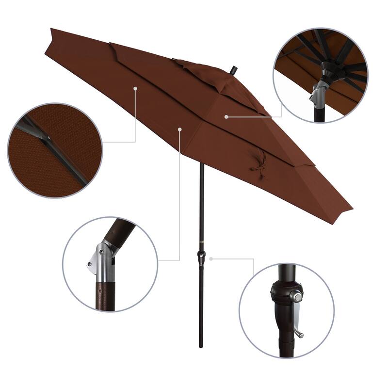 California Umbrella 11' Round Aluminum Crank Open Auto Tlit Patio Umbrella, Bronze Finish, Double Wind Vent.
