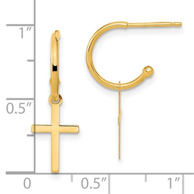 Curata 14k Yellow Gold Polished Religious Faith Cross Drop Dangle Earrings 24.2x8.15mm