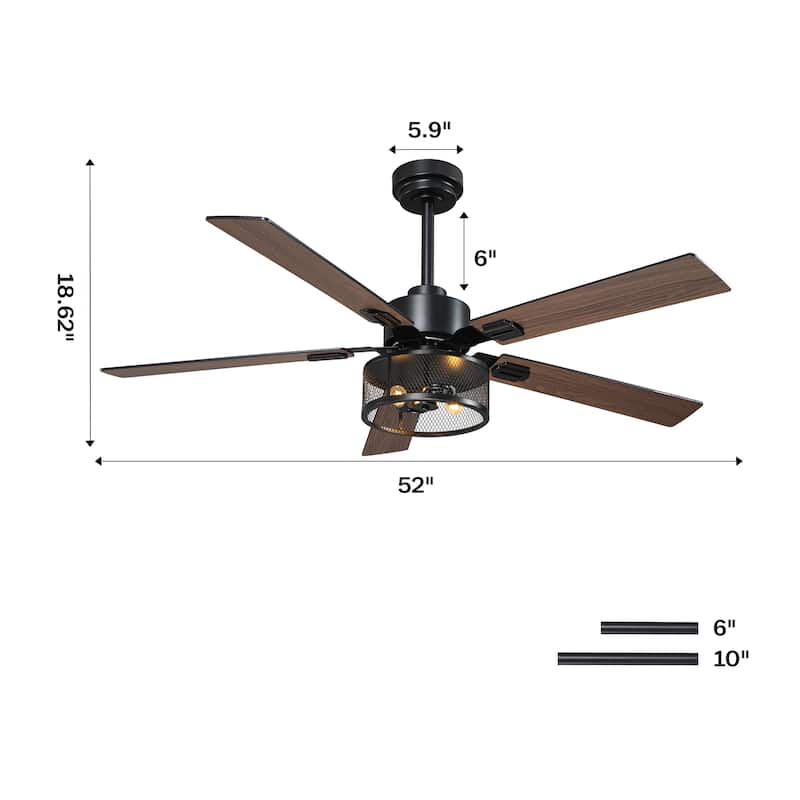 Vaczon 60" Black Reversible Wood 5-Blade Smart Ceiling Fan with Light and APP Control