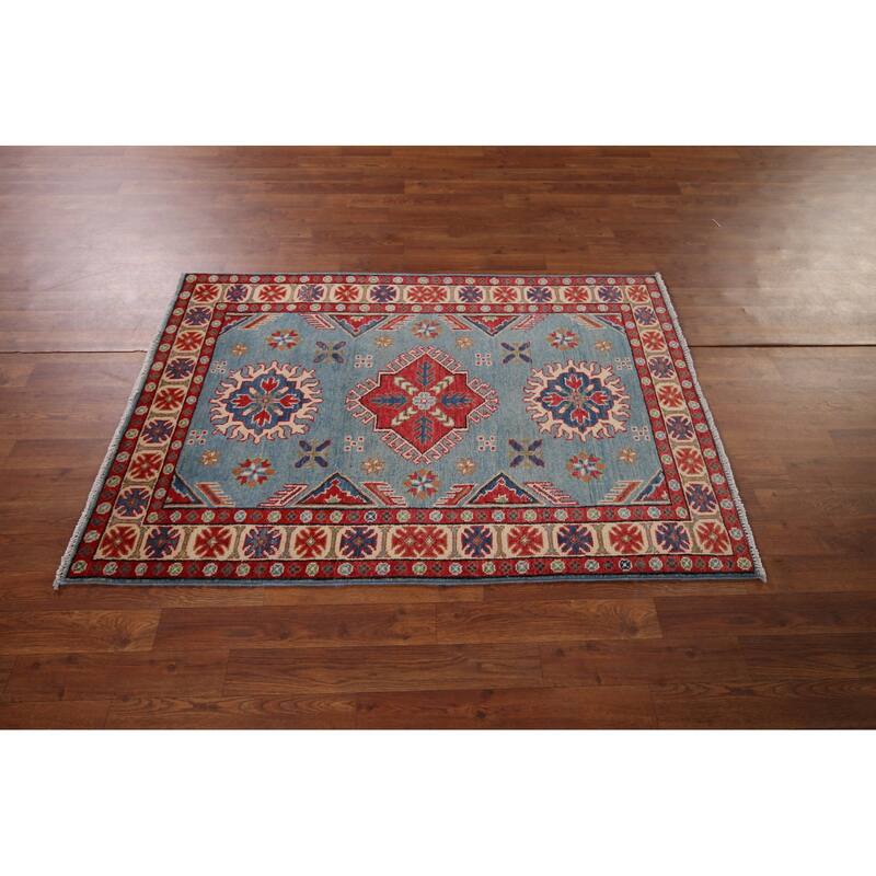 Blue Kazak Oriental Accent Rug Handmade Wool Carpet - 3'3" x 4'9"