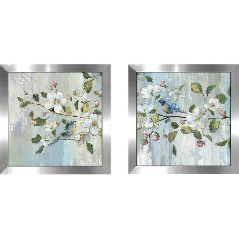 "Painterly Spring" by Nan Framed Art Print Set - Blue - 13.5" h x 27" w
