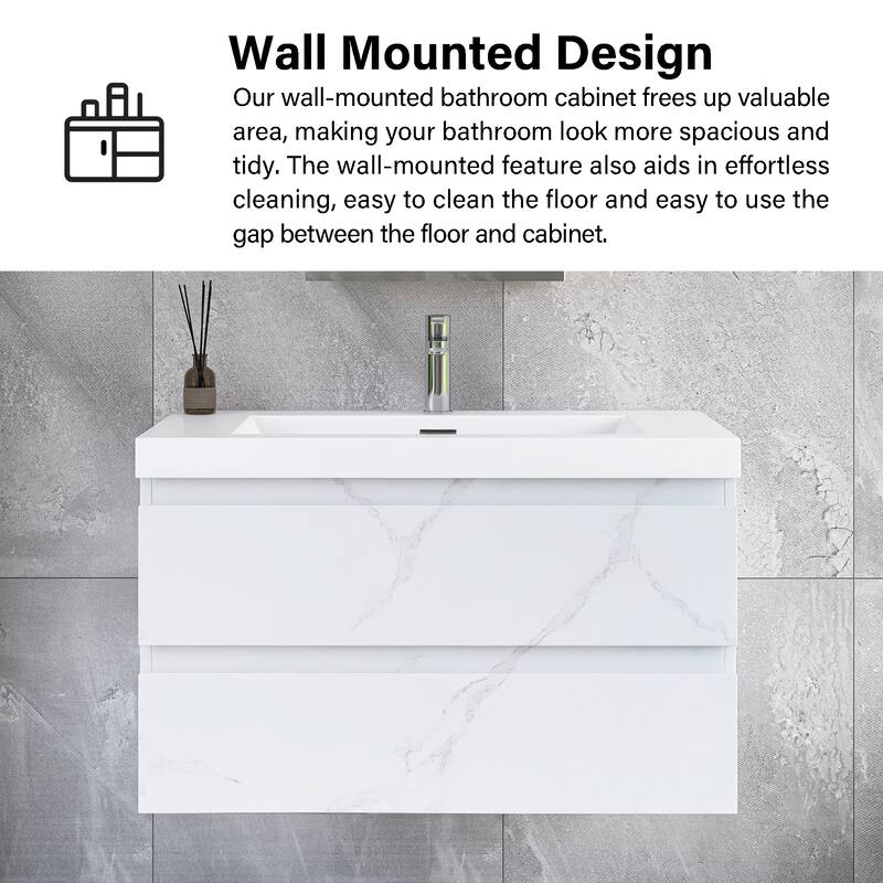Floating Bathroom Vanity Integrated White Resin Sink