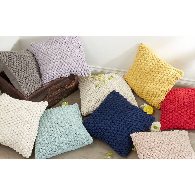 Cotton Throw Pillow With Crochet Pom Pom Design And Down Filling