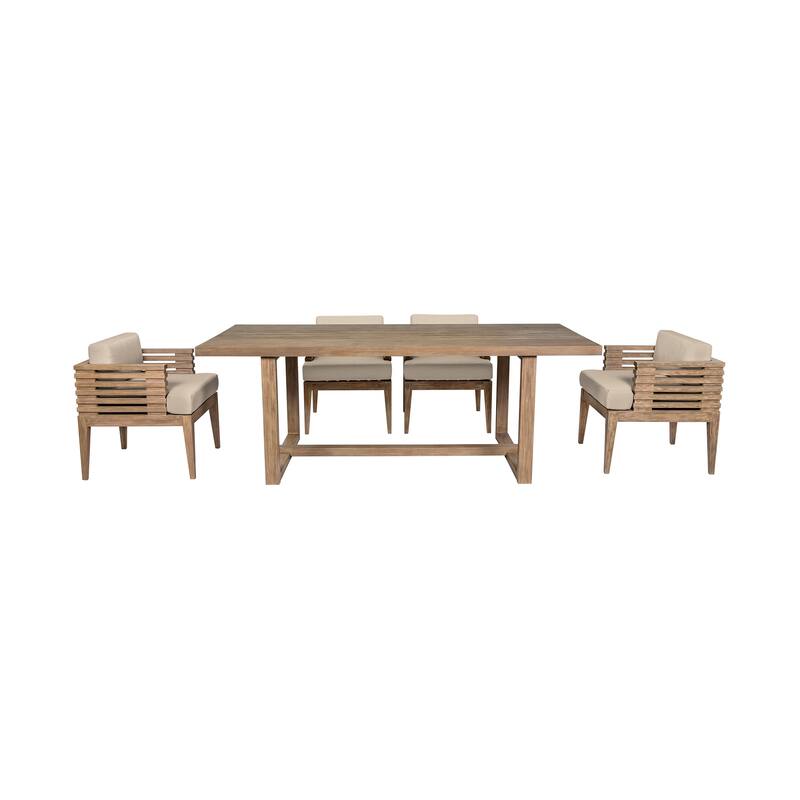 Vivid Solid Eucalyptus Wood Outdoor Patio 5 Piece Dining Set with Olefin Cushions