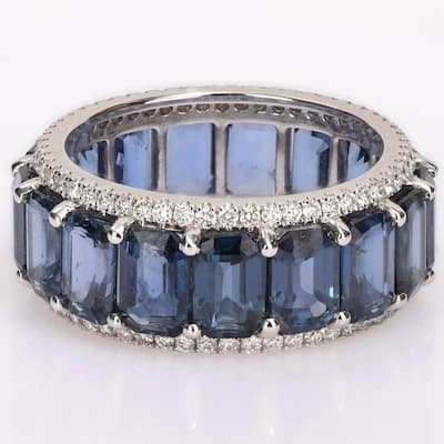 Miadora 14k White Gold 11 7/8ct TGW Blue Sapphire & 5/8ct TDW Diamond Eternity Wedding Band Ring