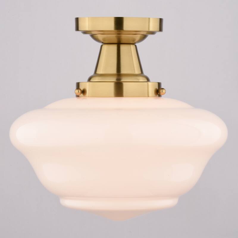 VAXCEL Eastgate 1-Light Schoolhouse Semi Flush Mount Ceiling Lighting Fixture, White Frosted Opal Glass Shade