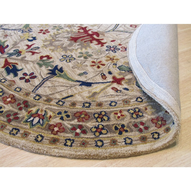 Ivory Hand-Tufted Wool Traditional Morris Rug, 6' Round, Luxurious Classic Design - L