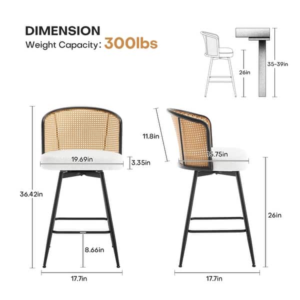 dimension image slide 12 of 13, 26"/29" Upholstered Swivel Bar Stool /Counter Stools Set of 2/3/4